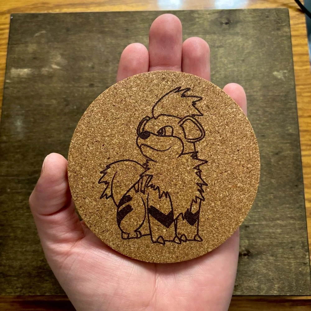 Pokemon Growlithe Laser Engraved Cork Coaster